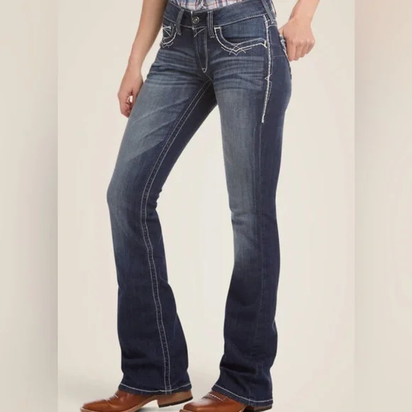 Ariat Women's REAL Mid Rise Stretch Entwined Boot Cut Western Denim Jeans - Picture 1 of 13